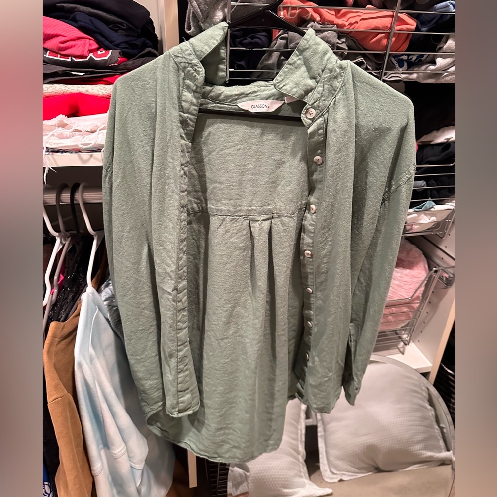 Green Linen Long Sleeve Shirt